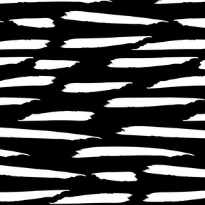 Paintbrush Stripes - White on Black - Large Scale