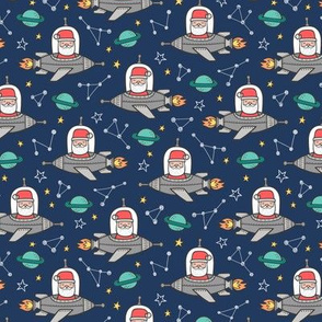 Christmas Santa Claus in Space Rockets, Planets & Constellations on Navy Blue Smaller