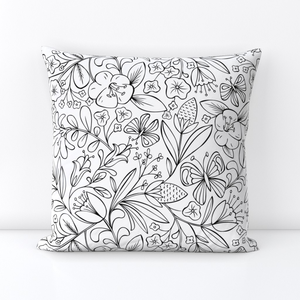 Enchanted Garden Coloring Book Floral - Black and White