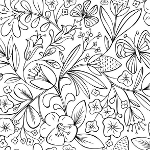 Enchanted Garden Coloring Book Floral - Black and White