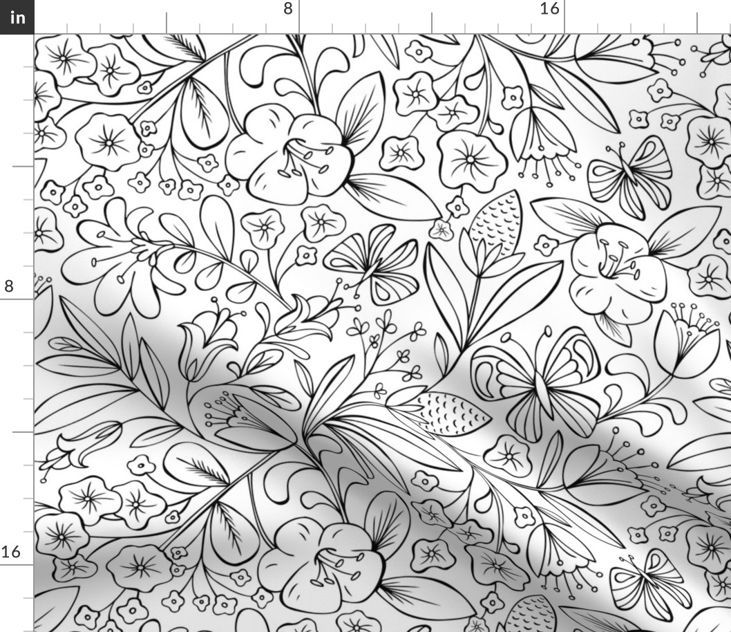 Enchanted Garden Coloring Book Floral - Black and White