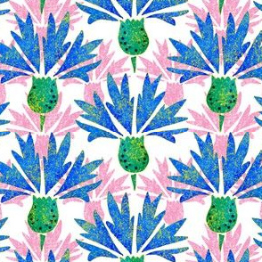 Moroccan blue & pink cornflowers N1 (white) by HelenPdesigns