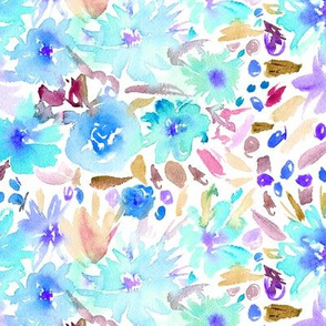 Watercolor light blue floral pattern