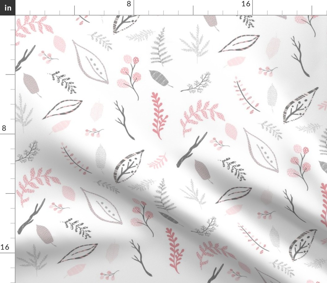 10.5" Pink Grey & White Leaves