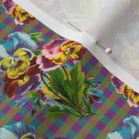 RETRO MULTICOLOR PANSIES ON GINGHAM