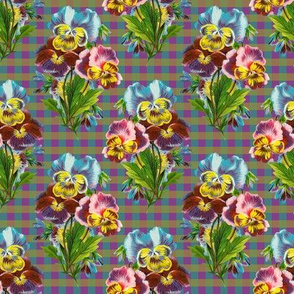 RETRO MULTICOLOR PANSIES ON GINGHAM