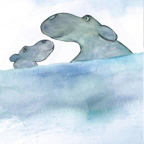 Hippos taking a bath