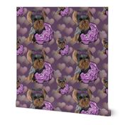 Yorkie Lilac Hearts Pillow