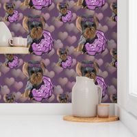 Yorkie Lilac Hearts Pillow