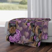 Yorkie Lilac Hearts Pillow