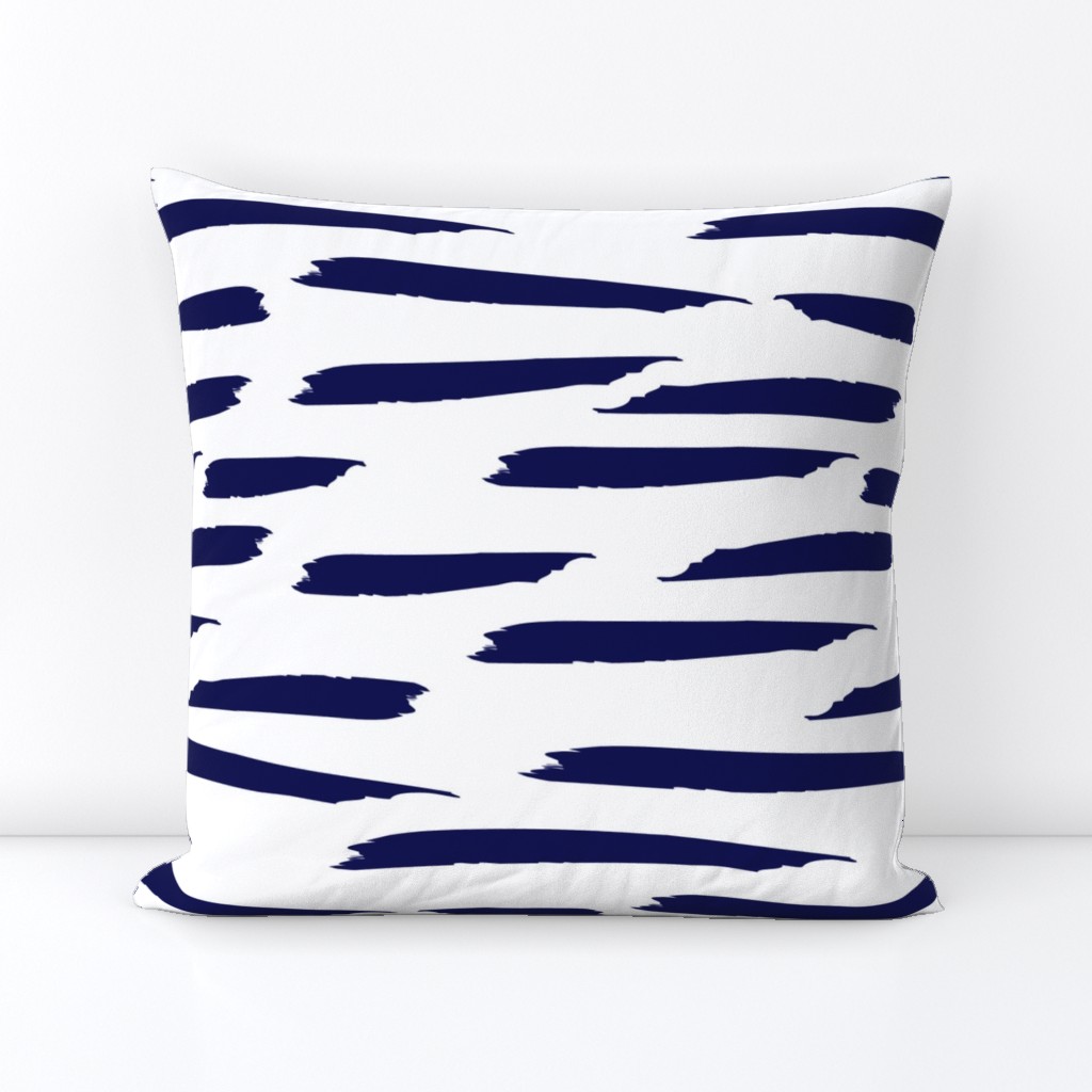 Paintbrush Stripes - Navy Blue on White - Large Scale