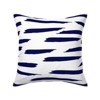 Paintbrush Stripes - Navy Blue on White - Large Scale