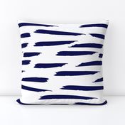 Paintbrush Stripes - Navy Blue on White - Large Scale