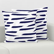 Paintbrush Stripes - Navy Blue on White - Large Scale