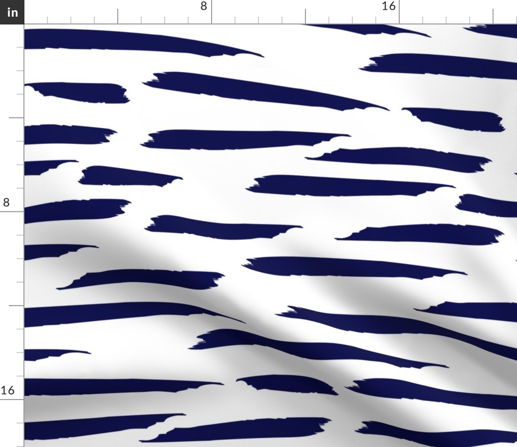Paintbrush Stripes - Navy Blue on White - Large Scale