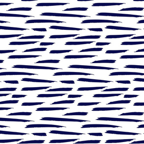 Paintbrush Stripes - Navy Blue on White - Microprint