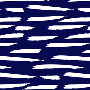 Paintbrush Stripes - White on Navy Blue - Large Scale