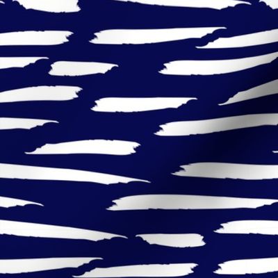 Paintbrush Stripes - White on Navy Blue - Microprint