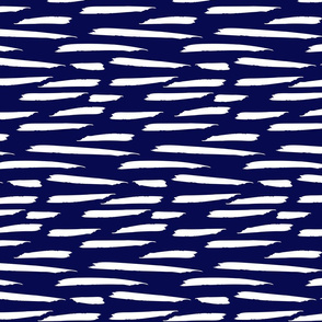 Paintbrush Stripes - White on Navy Blue - Microprint