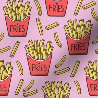 French Fries Fast Food Red on Pink