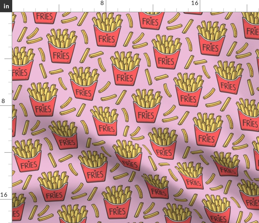 French Fries Fast Food Red on Pink