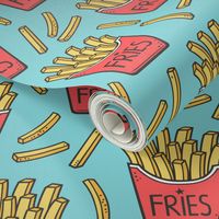 French Fries Fast Food Red on Blue