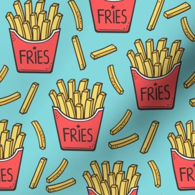 French Fries Fast Food Red on Blue