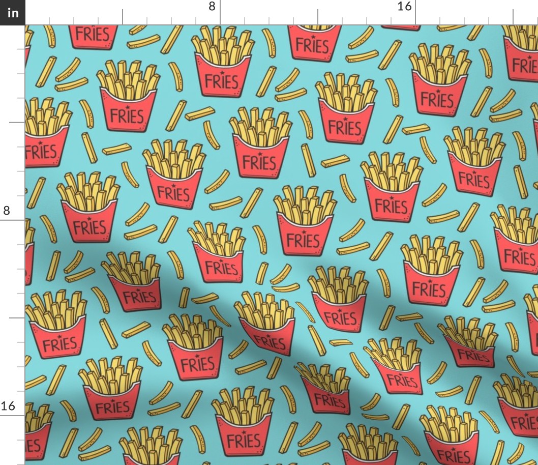 French Fries Fast Food Red on Blue