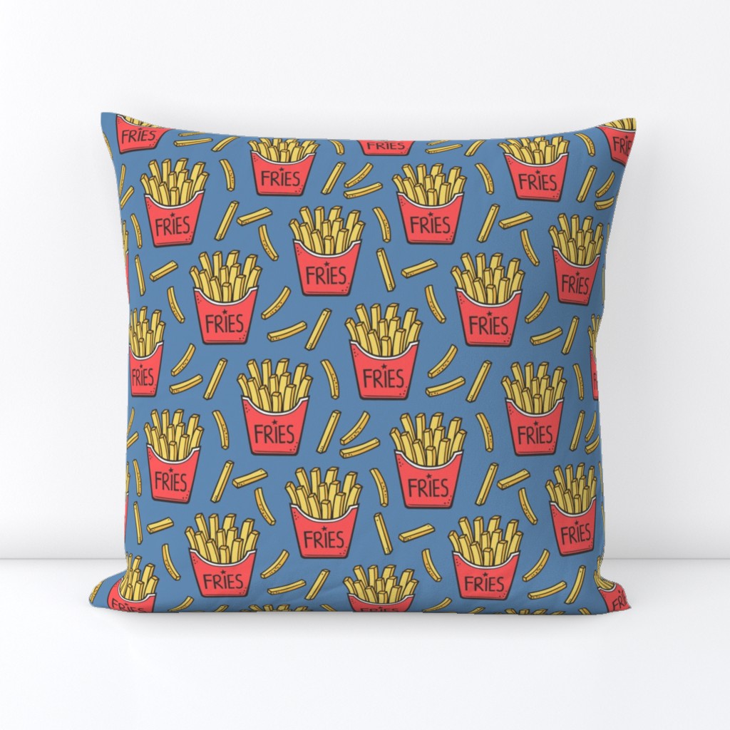 French Fries Fast Food Red on Dark Blue Navy