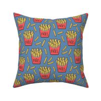 French Fries Fast Food Red on Dark Blue Navy