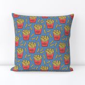 French Fries Fast Food Red on Dark Blue Navy