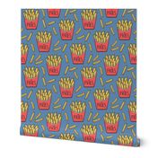 French Fries Fast Food Red on Dark Blue Navy