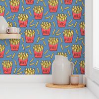 French Fries Fast Food Red on Dark Blue Navy