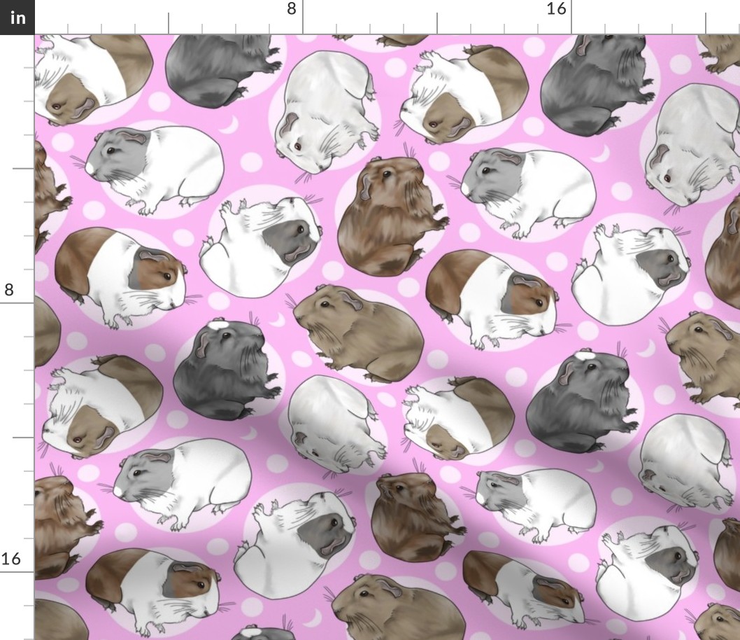 Guinea pigs and moon dots - medium pink