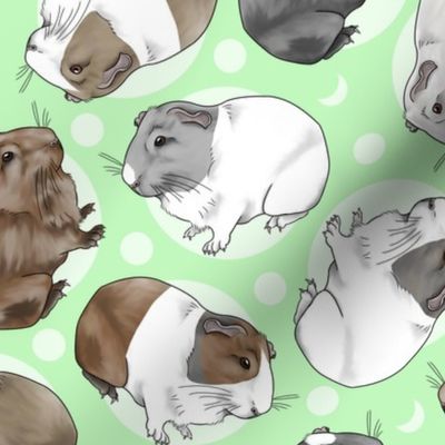 Guinea pigs and moon dots - medium green