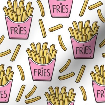 French Fries Fast Food Light Pink on White
