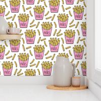 French Fries Fast Food Light Pink on White