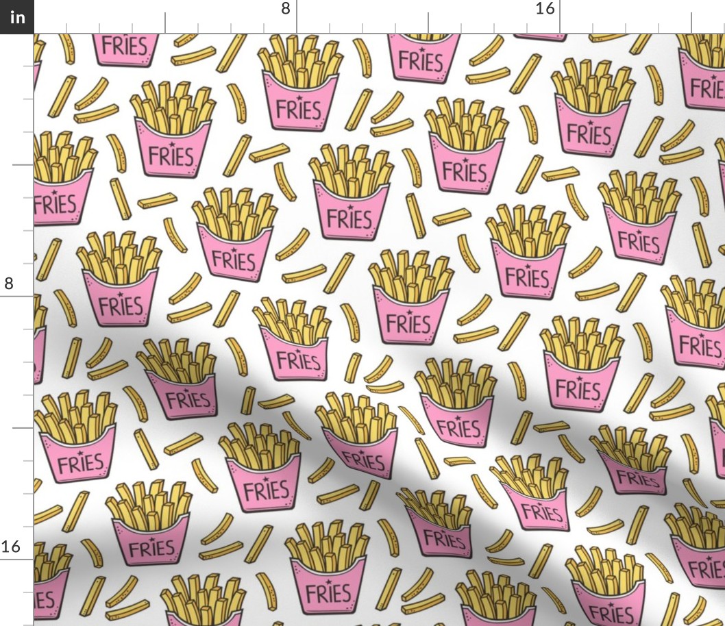 French Fries Fast Food Light Pink on White