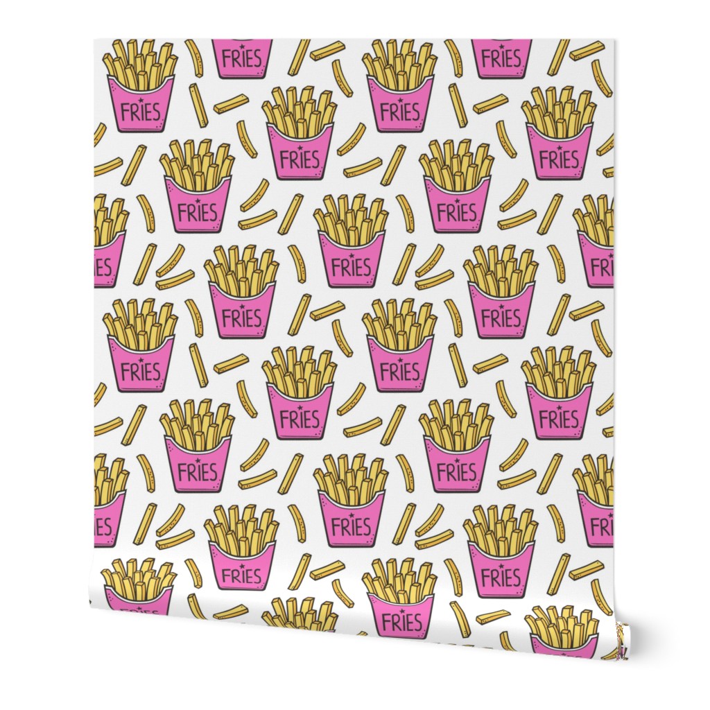 French Fries Fast Food Pink on White