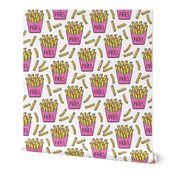 French Fries Fast Food Pink on White