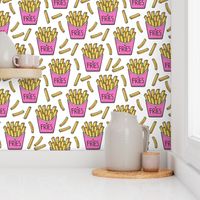 French Fries Fast Food Pink on White