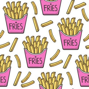 French Fries Fast Food Pink on White