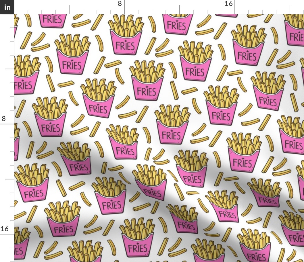 French Fries Fast Food Pink on White