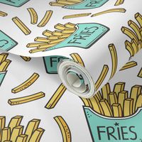 French Fries Fast Food Mint Green on White