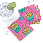 French Fries Fast Food Green Mint on Pink