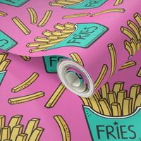 French Fries Fast Food Green Mint on Pink