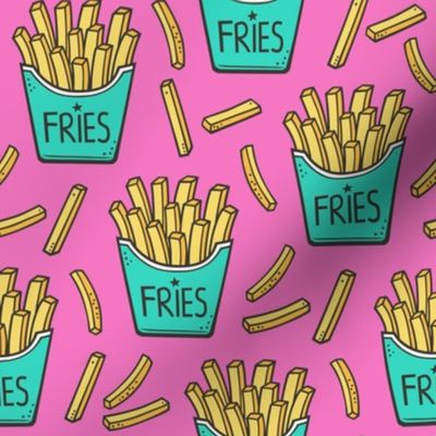 French Fries Fast Food Green Mint on Pink