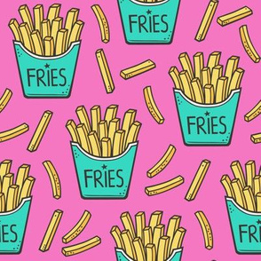 French Fries Fast Food Green Mint on Pink