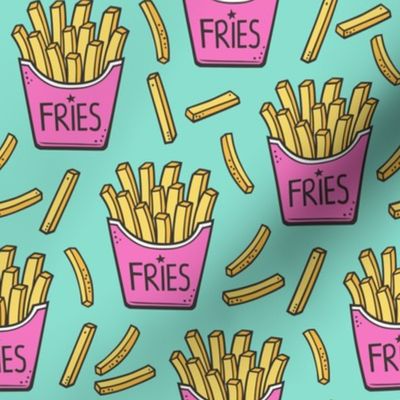 French Fries Fast Food Pink on Mint Green