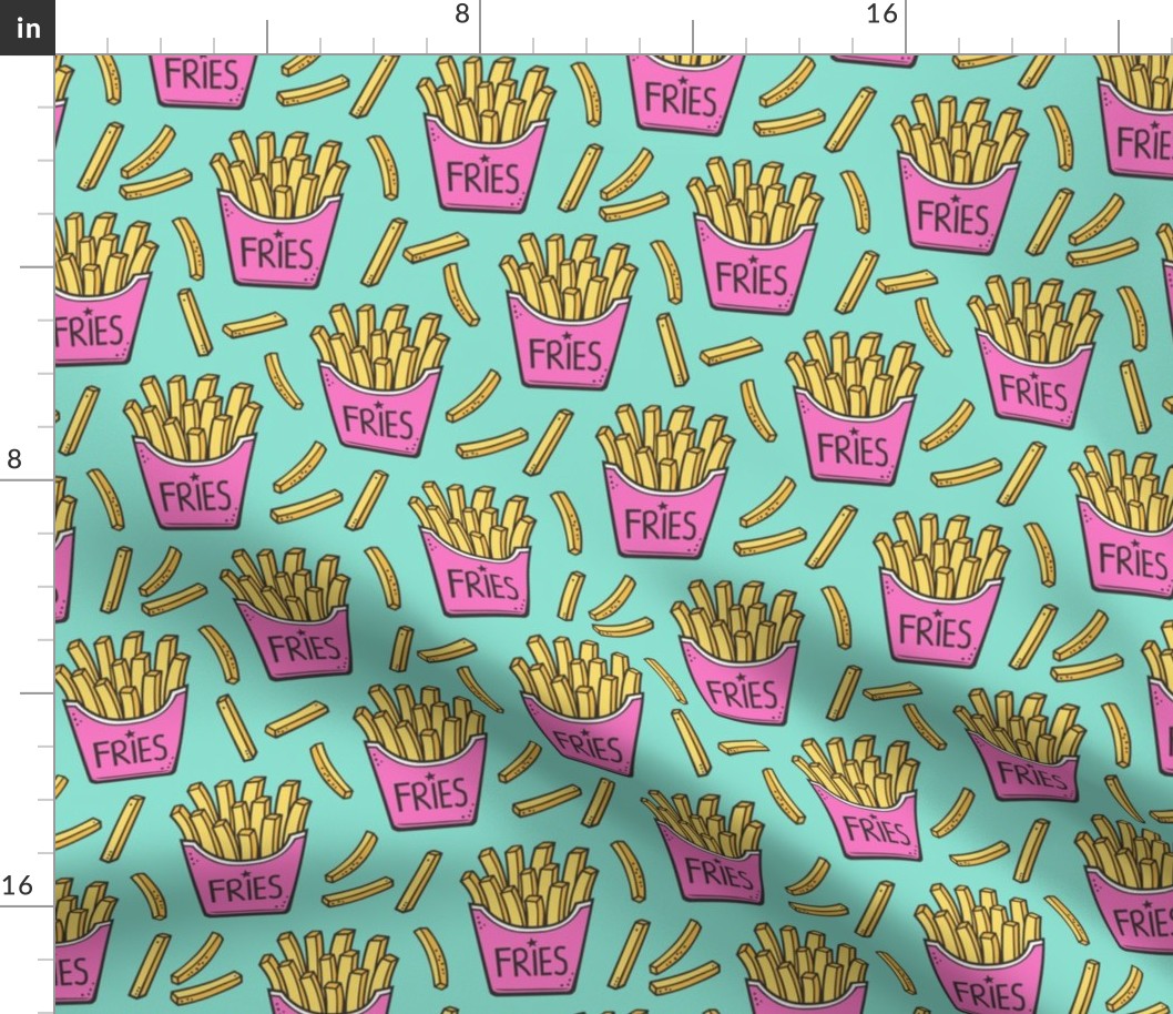 French Fries Fast Food Pink on Mint Green